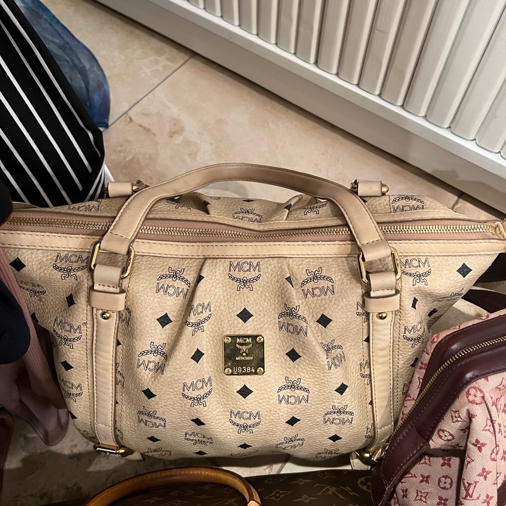 MCM Beige and Black Monogram Tote